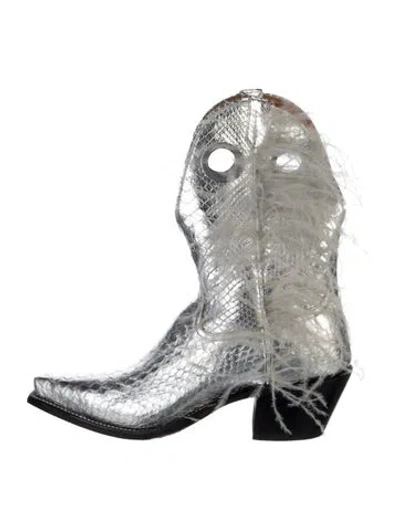 Pre-owned Miron Crosby Leather Western Boots In Silver
