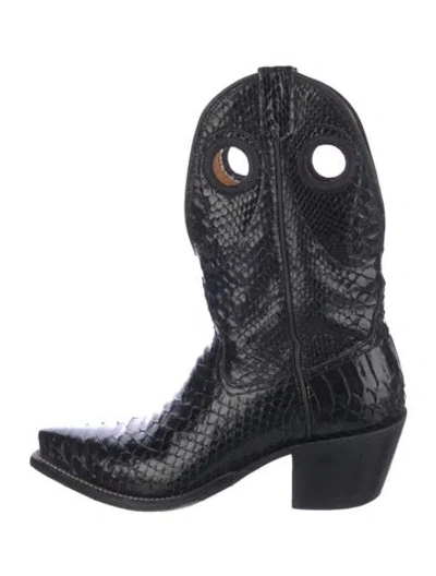Pre-owned Miron Crosby Snakeskin Western Boots In Black