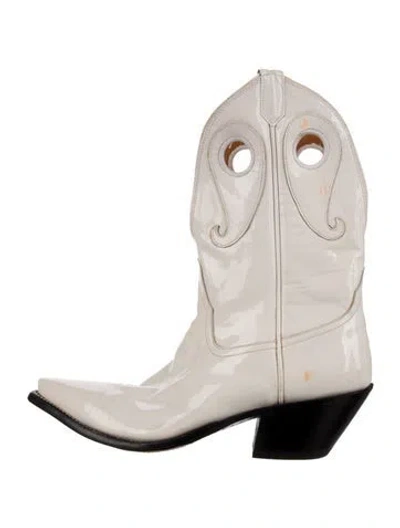 Pre-owned Miron Crosby X Prabal Gurung Patent Leather Western Boots In White