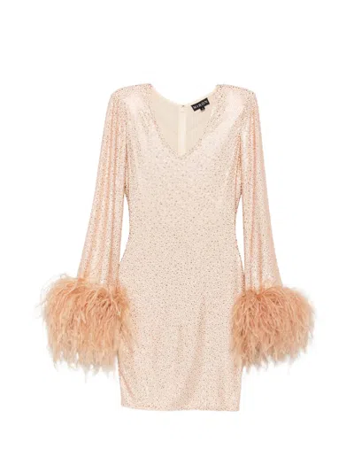Miron V-neck Embellished Mini Dress In Neutral