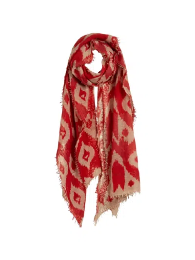 Mirror In The Sky Fringed Patterned Scarf In Red
