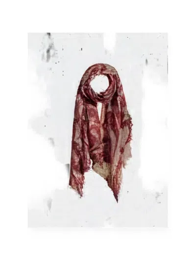 Mirror In The Sky Leaf-pattern Frayed Scarf In Red