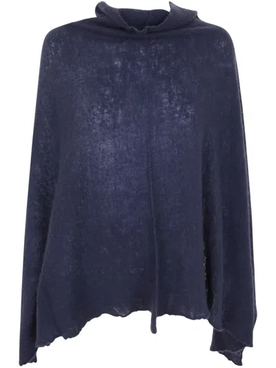Mirror In The Sky Open Knitted Poncho In Blue