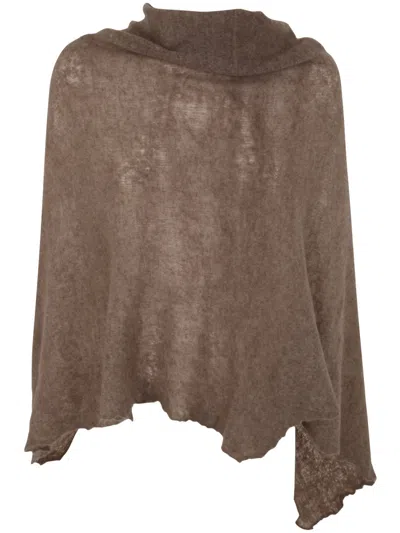 Mirror In The Sky Open Knitted Poncho Melange In Brown