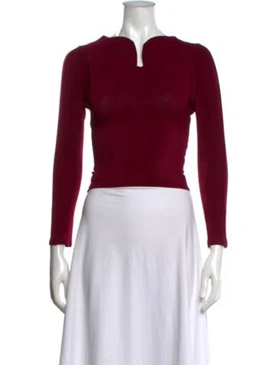 Pre-owned Mirror Palais Asymmetrical Long Sleeve Top In Burgundy