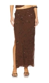 Mirror Palais Beaded Low Rise Skirt In Brown