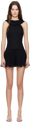 Mirror Palais Black Double Cowl Minidress In Black