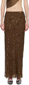Mirror Palais Beaded Low Rise Skirt In Brown
