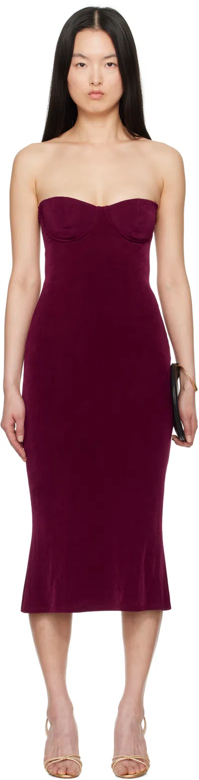 Mirror Palais Burgundy Strapless Supermodel Midi Dress In Sangre
