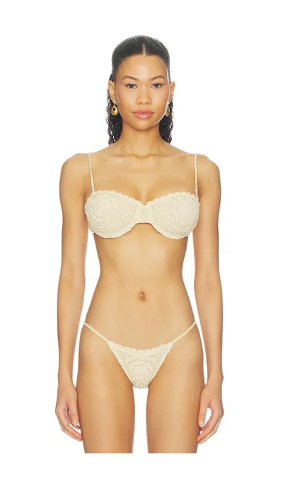 Mirror Palais Buzious Crochet Bikini Top In Neutral