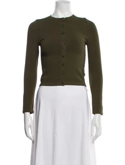 Pre-owned Mirror Palais Crew Neck Long Sleeve Button-up Top In Green