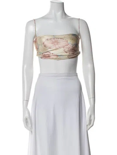 Pre-owned Mirror Palais Floral Print Strapless Crop Top In Neutral