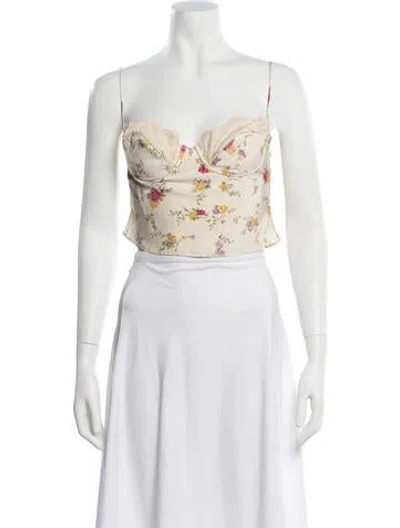 Pre-owned Mirror Palais Floral Print V-neck Crop Top In White