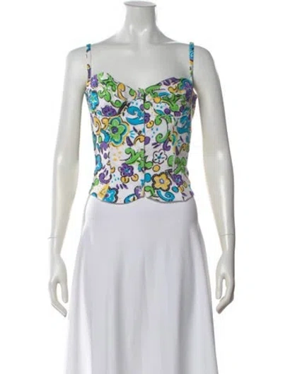 Pre-owned Mirror Palais Floral Print V-neck Crop Top In White