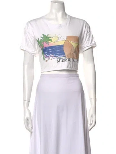 Pre-owned Mirror Palais Graphic Print Crew Neck Crop Top In White