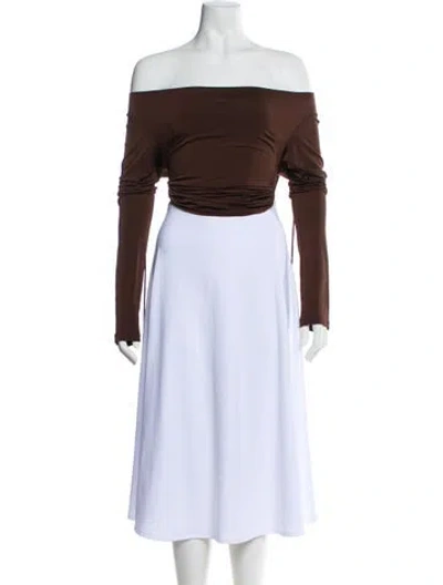 Pre-owned Mirror Palais Off-the-shoulder Long Sleeve Crop Top In Brown