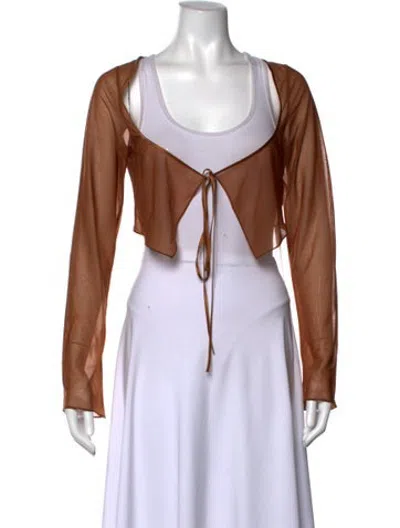 Pre-owned Mirror Palais Open Front Long Sleeve Crop Top W/ Tags In Brown