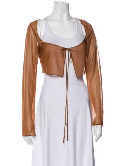 Pre-owned Mirror Palais Open Front Long Sleeve Top In Brown