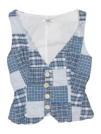 Pre-owned Mirror Palais Plaid Print V-neck Top In Blue