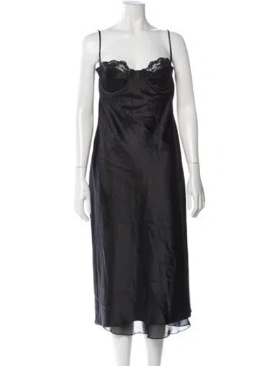 Pre-owned Mirror Palais Plunge Neckline Midi Length Dress In Black