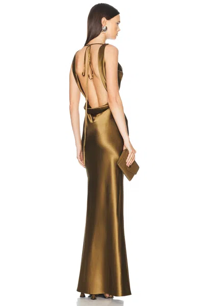 Mirror Palais Plunging Back Cowl Dress In Olive
