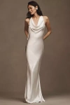 Mirror Palais Plunging Back Cowl Silk Wedding Gown In White