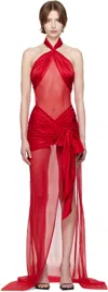 Mirror Palais Red Bow Wrap Maxi Dress In Scarlet/red