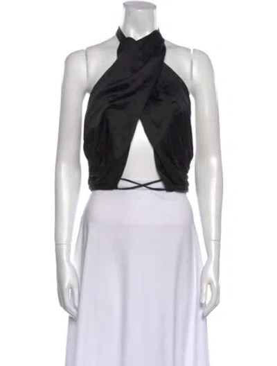 Pre-owned Mirror Palais Satin Halterneck Crop Top In Black