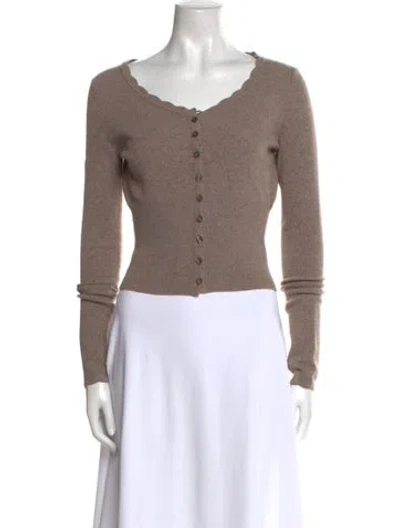 Pre-owned Mirror Palais Scoop Neck Long Sleeve Crop Top W/ Tags In Neutral