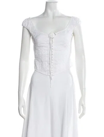 Pre-owned Mirror Palais Scoop Neck Short Sleeve Top In White