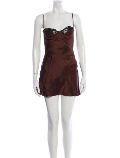 Pre-owned Mirror Palais Silk Lace Trim Embellishment Nightgown In Brown