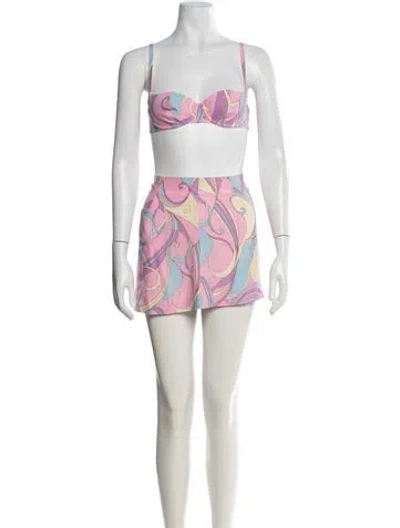 Pre-owned Mirror Palais Silk Printed Skirt Set W/ Tags In Multi