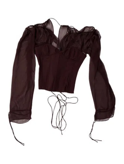 Pre-owned Mirror Palais Silk V-neck Top W/ Tags In Brown
