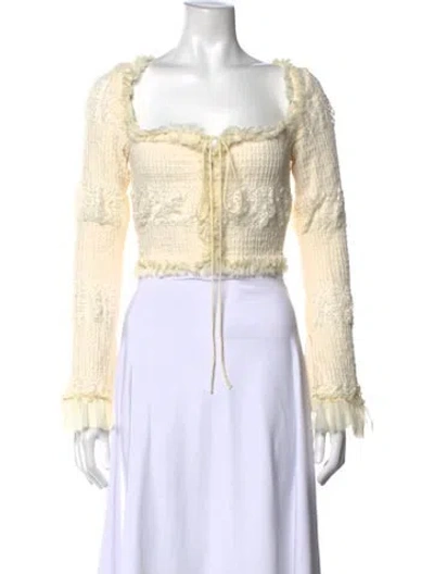Pre-owned Mirror Palais Square Neckline Long Sleeve Crop Top In Neutral