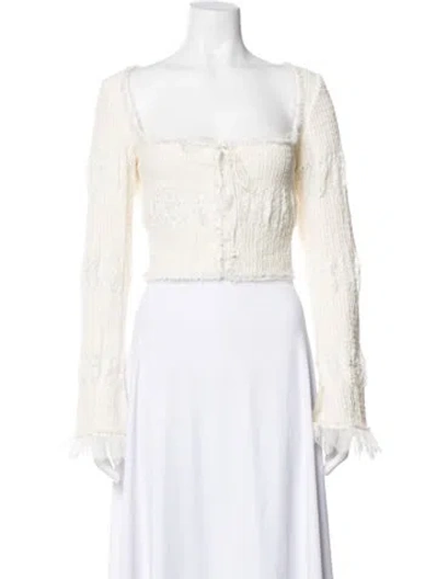Pre-owned Mirror Palais Square Neckline Long Sleeve Crop Top In Neutral