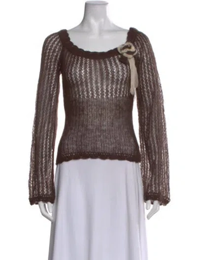 Pre-owned Mirror Palais Square Neckline Long Sleeve Top In Brown