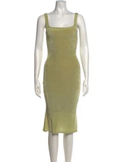 Pre-owned Mirror Palais Square Neckline Midi Length Dress In Green