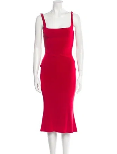 Pre-owned Mirror Palais Square Neckline Midi Length Dress In Red