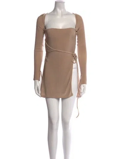 Pre-owned Mirror Palais Square Neckline Mini Dress In Brown