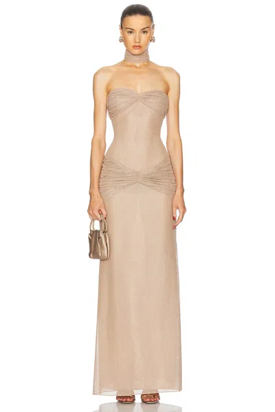Mirror Palais Beige 'the Starlite' Maxi Dress In Diamond Sand