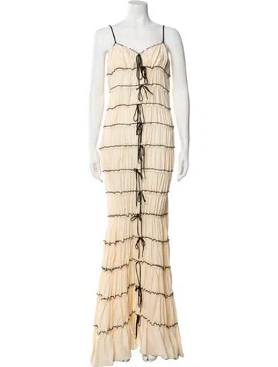 Pre-owned Mirror Palais Striped Long Dress In Neutral