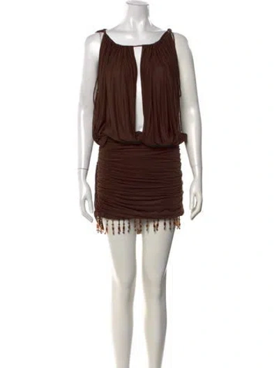 Pre-owned Mirror Palais Tie Neck Mini Dress W/ Tags In Brown