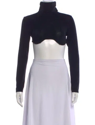 Pre-owned Mirror Palais Turtleneck Long Sleeve Crop Top In Black
