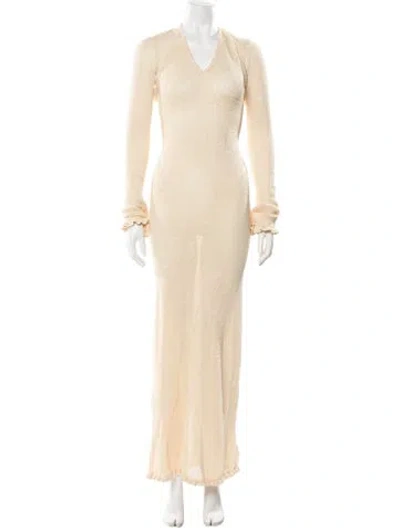 Pre-owned Mirror Palais V-neck Long Dress In Neutral