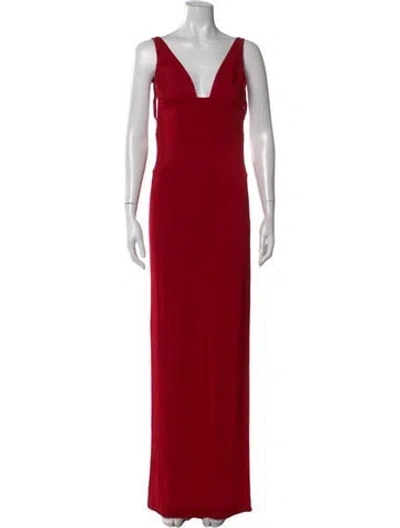 Pre-owned Mirror Palais V-neck Long Dress In Red