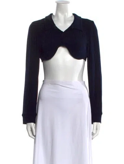 Pre-owned Mirror Palais V-neck Long Sleeve Crop Top In Black
