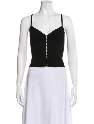 Pre-owned Mirror Palais V-neck Sleeveless Crop Top W/ Tags In Black