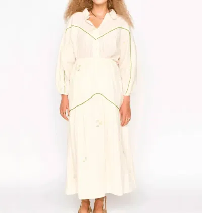 Mirth Brighton Midi Skirt In Lime Jamdani In Neutral
