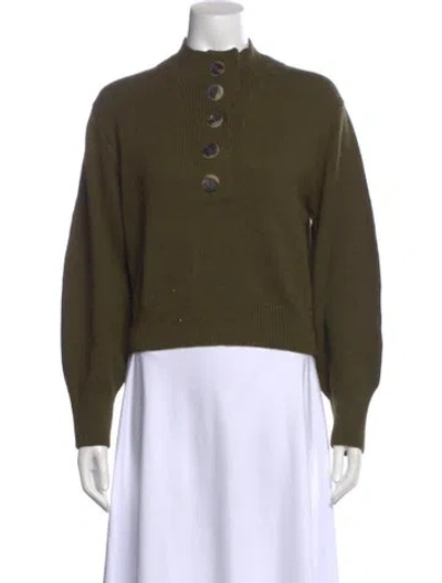 Pre-owned Mirth Caftans Baby Alpaca Mock Neck Sweater In Green