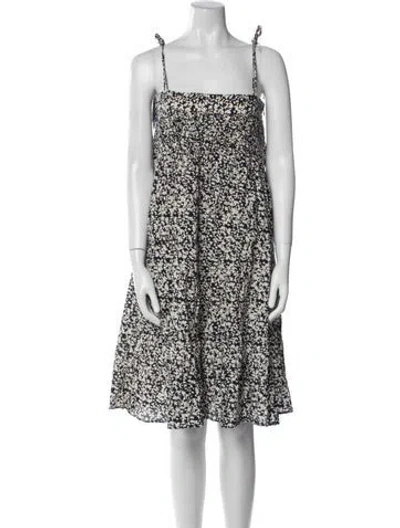 Pre-owned Mirth Caftans Floral Print Knee-length Dress In Blue